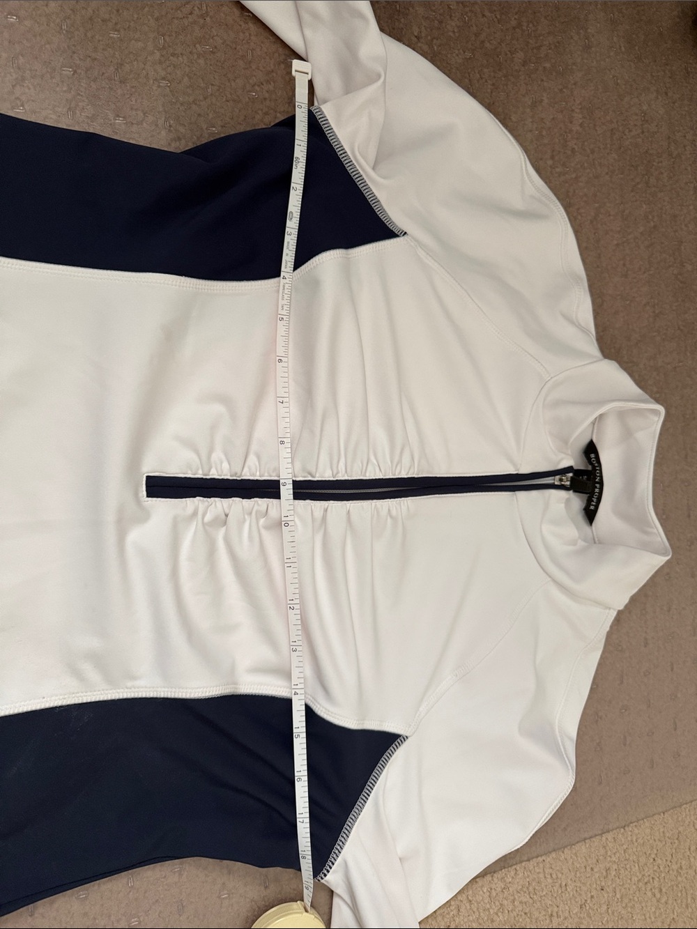 Boston Proper White and Navy Sporty Quarter-Zip Top with Locking Zipper - Picture 6 of 6